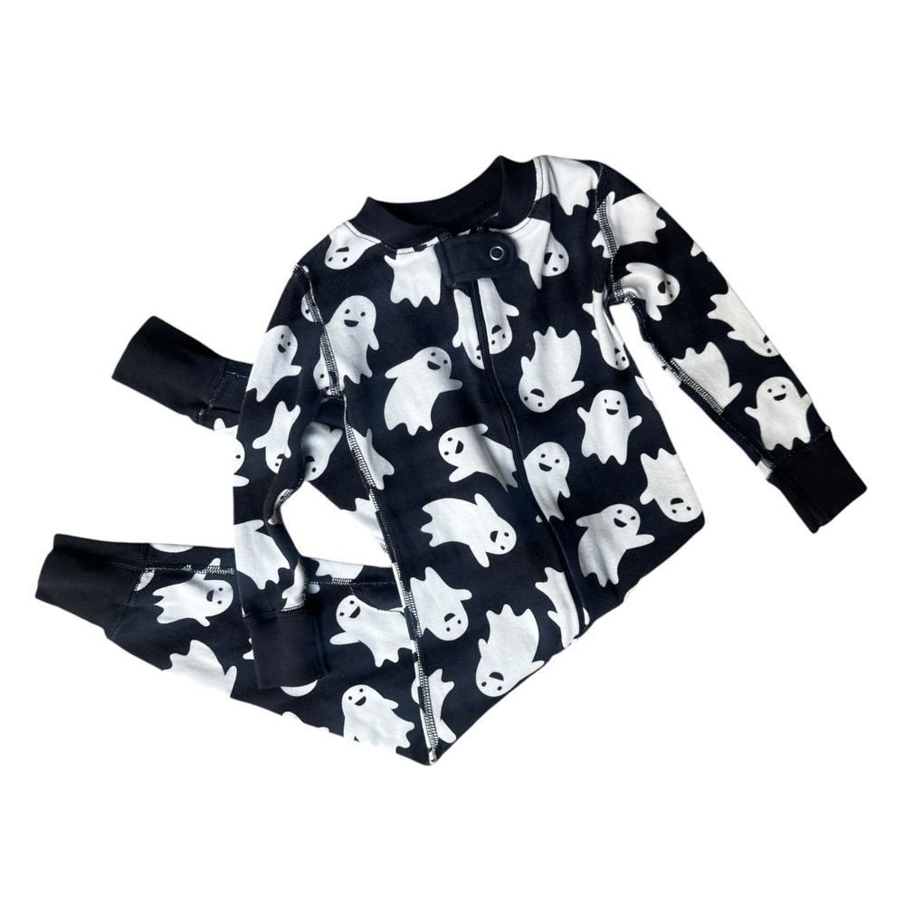 Hanna Andersson Ghost Print Organic Cotton Zip Sleeper Black White 18-24M 80cm